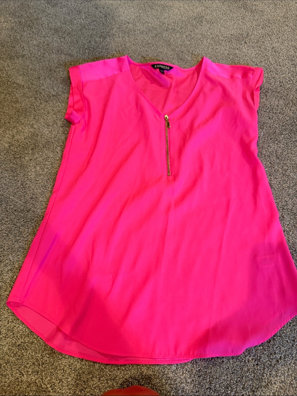 Express Bright Hot Pink Zip V-Neck Blouse